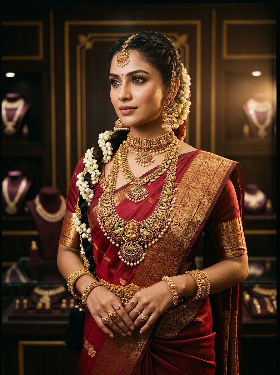 South Indian bridal jewellery — grand gold haram and matching set